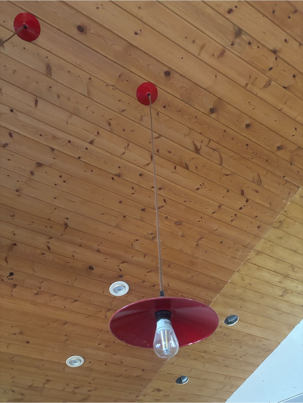 Set of 2 Red Pendant Light Fixtures with Exposed Bulb - Picture 5 of 6